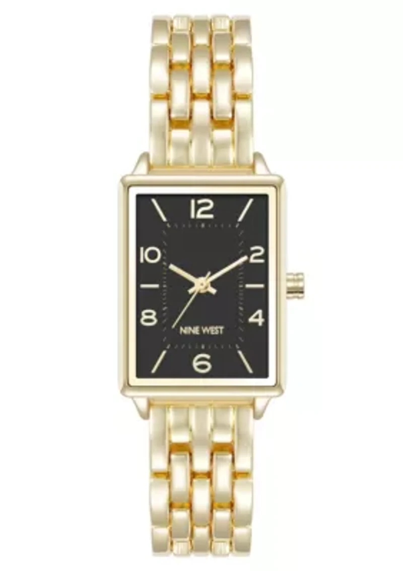Quartz Rectangular Gold-tone Metal Alloy Link Bracelet Watch