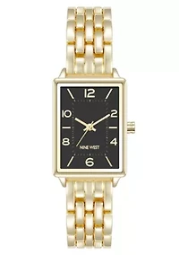 Quartz Rectangular Gold-tone Metal Alloy Link Bracelet Watch