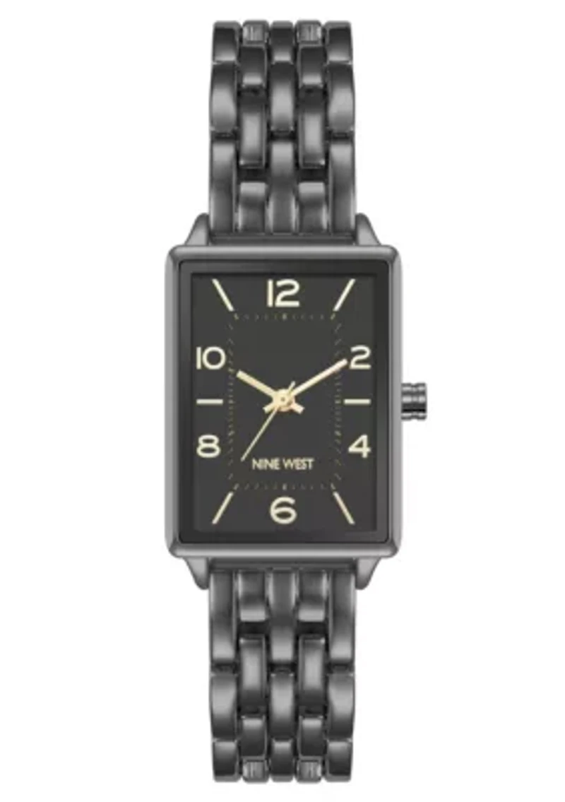 Quartz Rectangular Dark Gray Metal Alloy Link Bracelet Watch