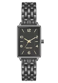 Quartz Rectangular Dark Gray Metal Alloy Link Bracelet Watch
