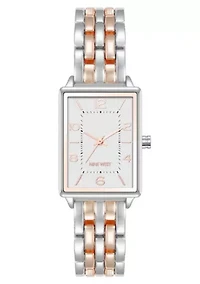 Quartz Rectangular Two-tone Metal Alloy Link Bracelet Watch