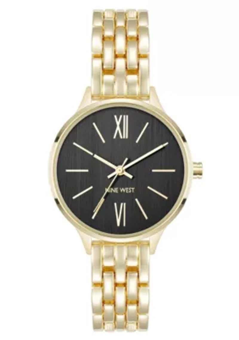 Quartz Round Gold-tone Metal Alloy Link Bracelet Watch