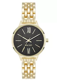 Quartz Round Gold-tone Metal Alloy Link Bracelet Watch