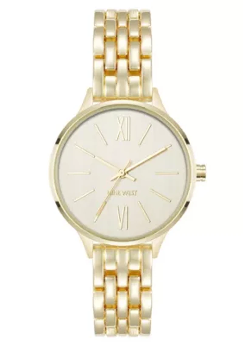 Quartz Round Gold-tone Metal Alloy Link Bracelet Watch