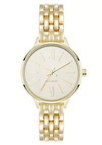Quartz Round Gold-tone Metal Alloy Link Bracelet Watch
