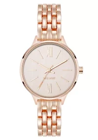Quartz Round Rose Gold-tone Metal Alloy Link Bracelet Watch