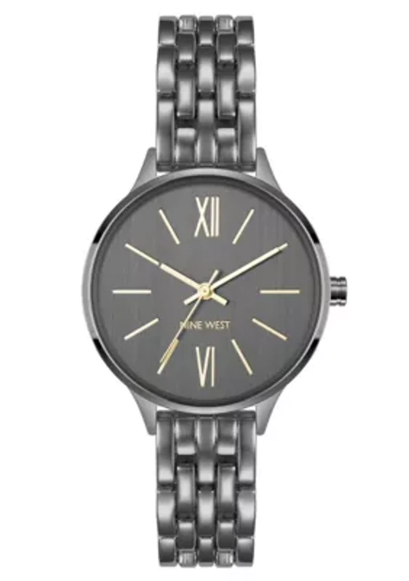 Quartz Round Dark Gray Metal Alloy Link Bracelet Watch