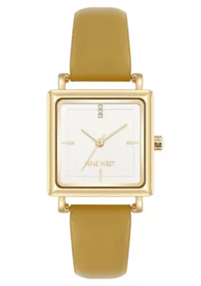 Square Marigold Faux Leather Band Watch