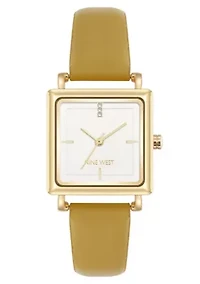Square Marigold Faux Leather Band Watch