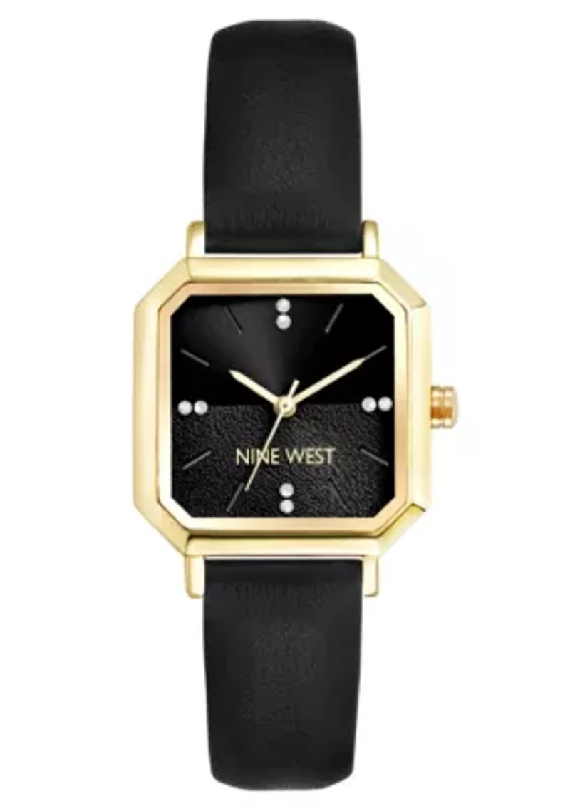 Women's Square Black Faux Leather Band Watch