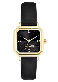Women's Square Black Faux Leather Band Watch