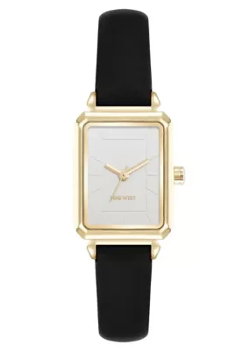 Women's Rectangle Black Faux Leather Band Watch