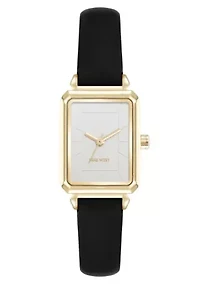 Women's Rectangle Black Faux Leather Band Watch