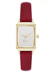 Women's Rectangle Burgundy Faux Leather Band Watch