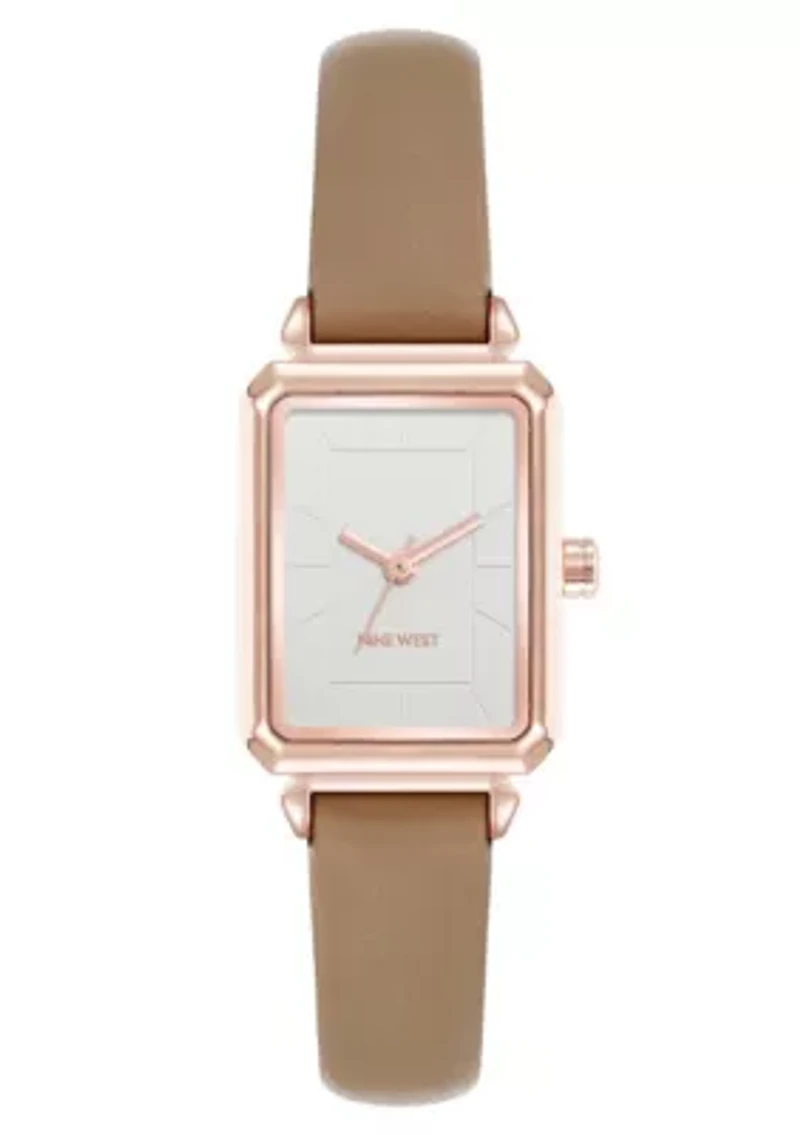 Women's Rectangle Taupe Faux Leather Band Watch