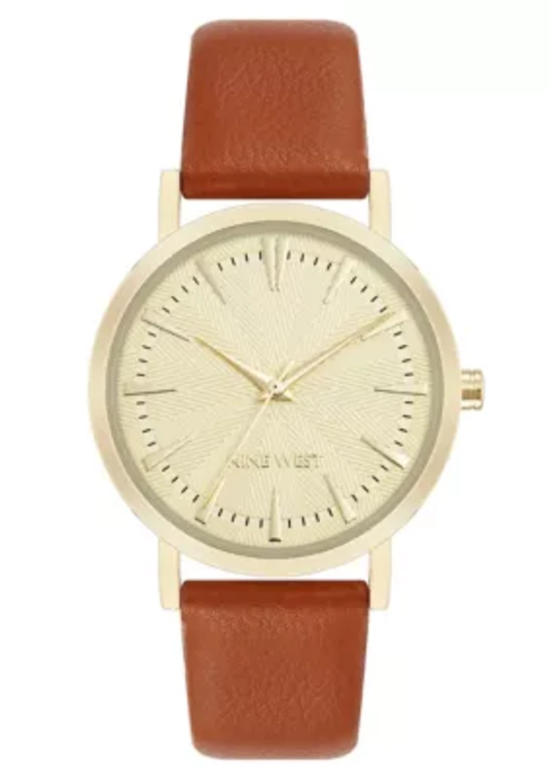 Quartz Round Faux Leather Band Watch
