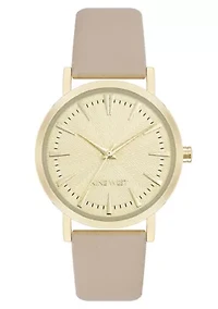 Quartz Round Ivory Faux Leather Band Watch