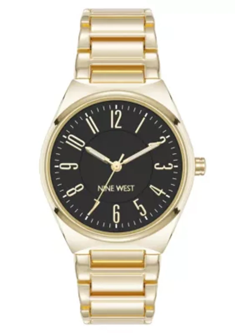 Quartz Round Gold-tone Metal Alloy Link Bracelet Watch