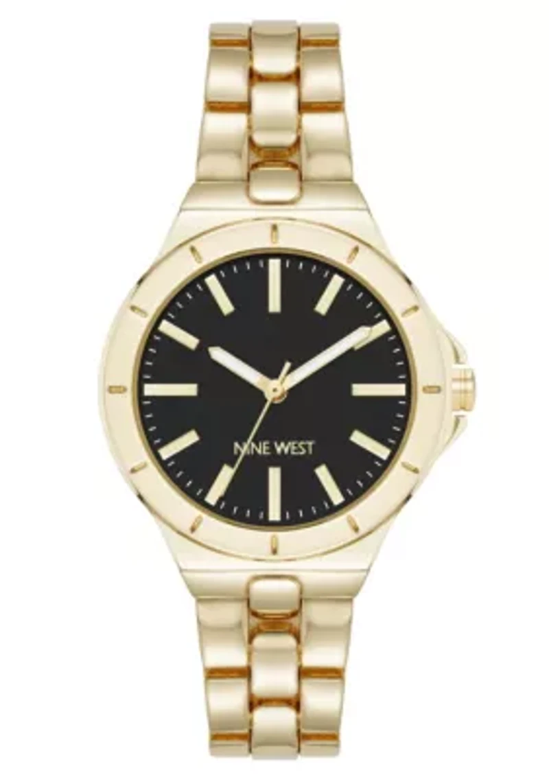 Women's Round Gold-tone Metal Alloy Link Bracelet Watch