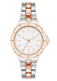 Women's Round Two-tone Metal Alloy Link Bracelet Watch
