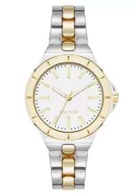 Women's Round Two-tone Metal Alloy Link Bracelet Watch