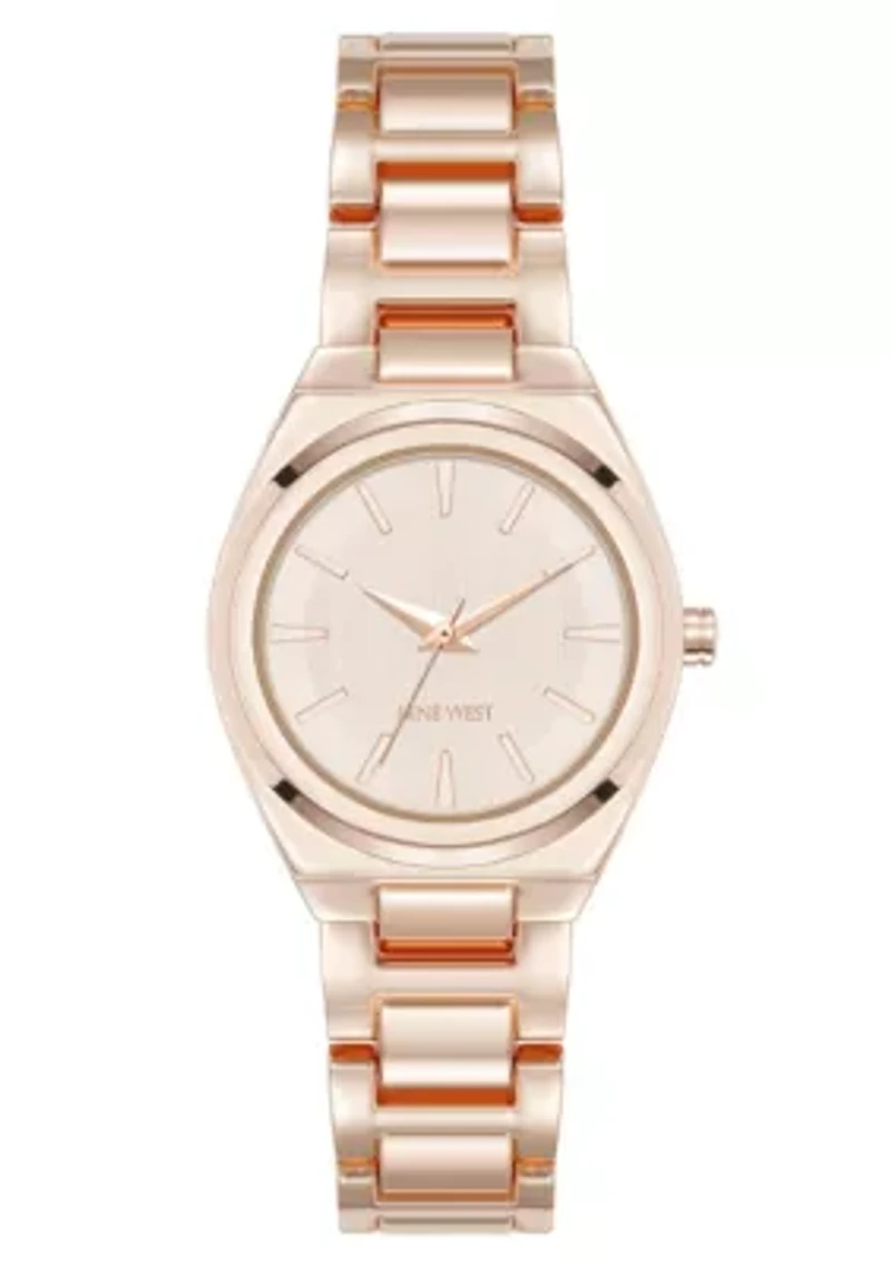 Women's Round Rose Gold-tone Metal Alloy Link Bracelet Watch