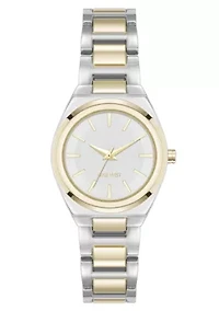 Women's Round Two-tone Metal Alloy Link Bracelet Watch