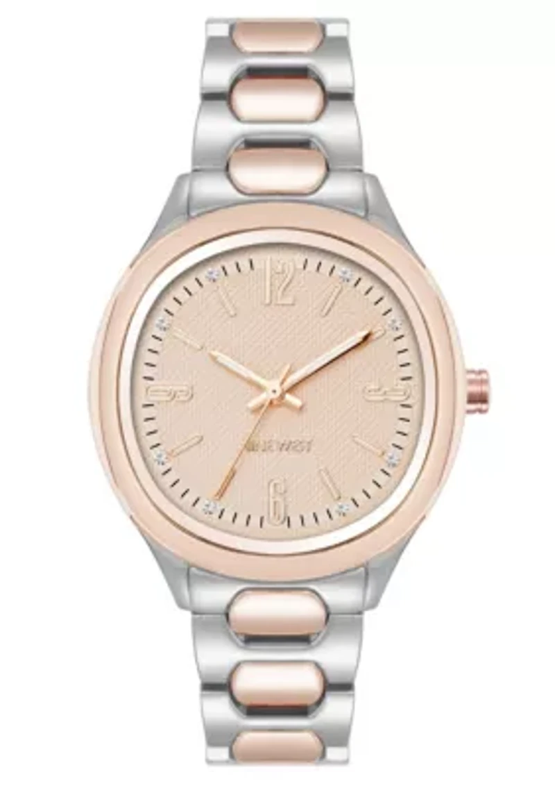 Quartz Round Two-tone Metal Alloy Link Bracelet Watch
