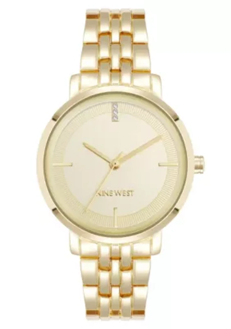 Women's Round Gold-tone Metal Alloy Link Bracelet Watch