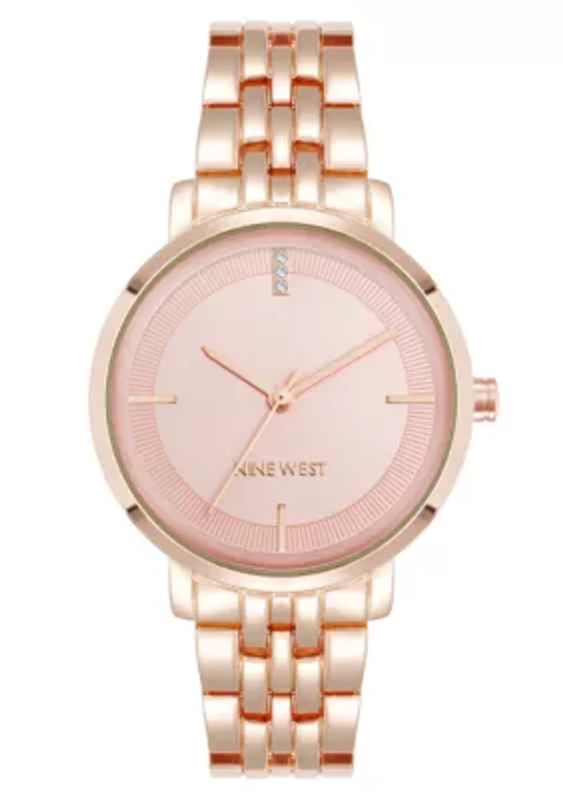 Women's Round Rose Gold-tone Metal Alloy Link Bracelet Watch