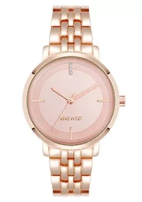 Women's Round Rose Gold-tone Metal Alloy Link Bracelet Watch