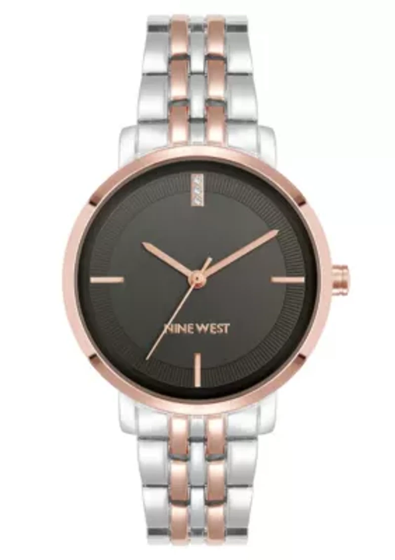 Women's Round Two-tone Metal Alloy Link Bracelet Watch
