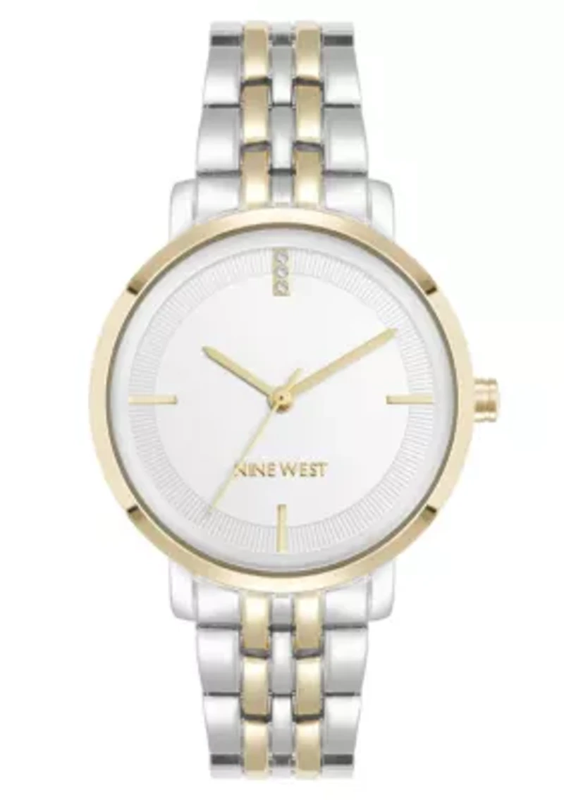 Women's Round Two-tone Metal Alloy Link Bracelet Watch