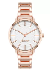 Women's Round Rose Gold-tone Metal Alloy Link Bracelet Watch