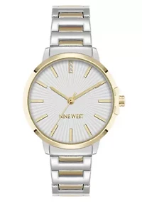 Women's Round Two-tone Metal Alloy Link Bracelet Watch