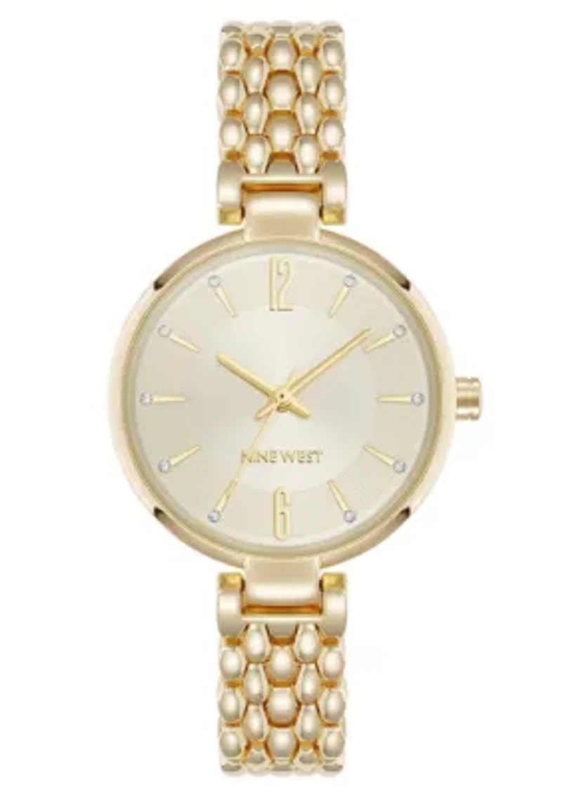 Quartz Round Gold-tone Metal Alloy Link Bracelet Watch