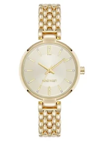 Quartz Round Gold-tone Metal Alloy Link Bracelet Watch