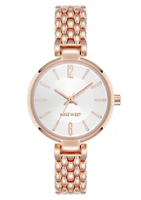 Quartz Round Rose Gold-tone Metal Alloy Link Bracelet Watch
