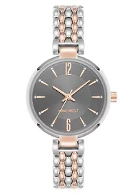 Quartz Round Two-tone Metal Alloy Link Bracelet Watch