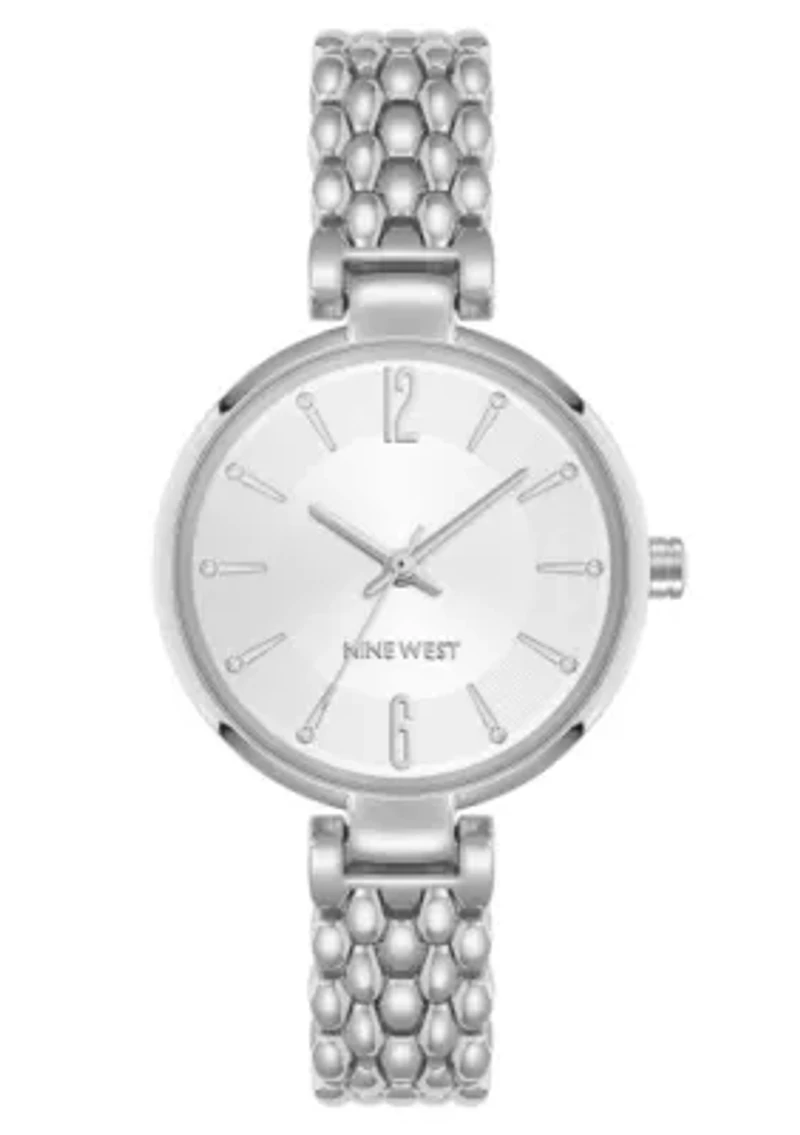 Quartz Round Silver-tone Metal Alloy Link Bracelet Watch