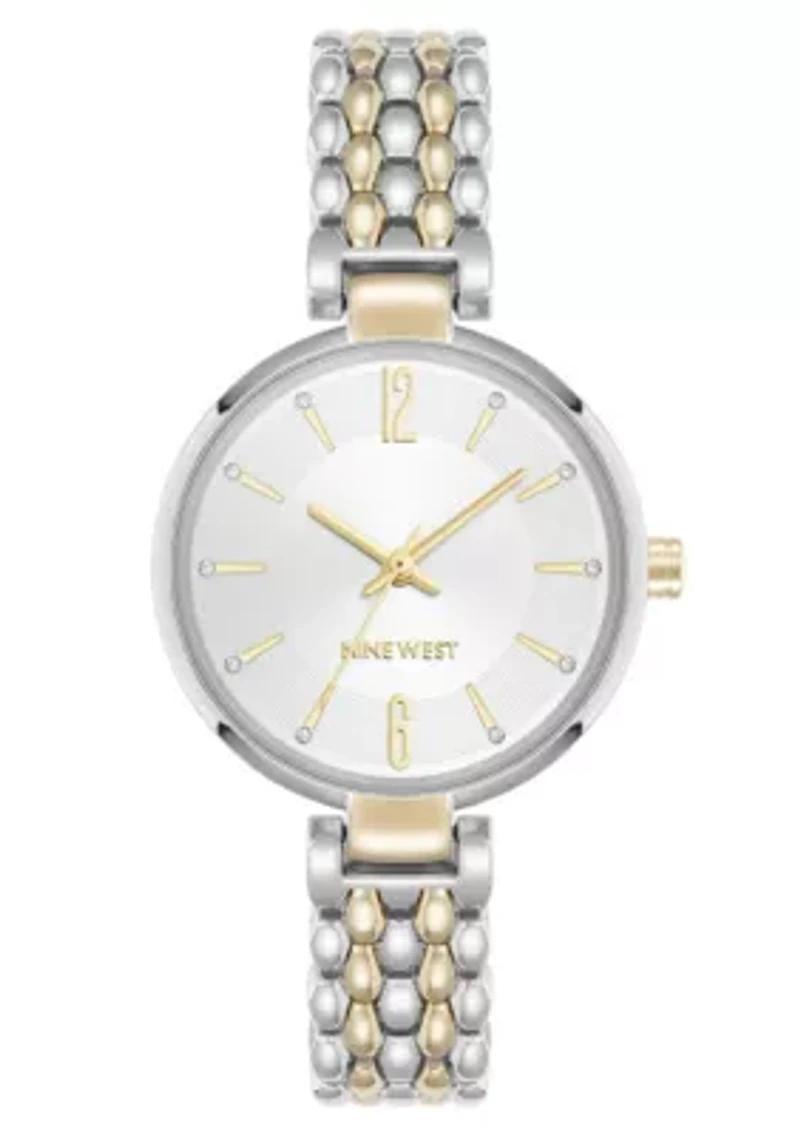 Quartz Round Two-tone Metal Alloy Link Bracelet Watch