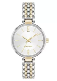 Quartz Round Two-tone Metal Alloy Link Bracelet Watch