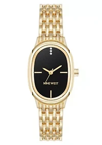 Quartz Oval Gold-tone Metal Alloy Link Bracelet Watch