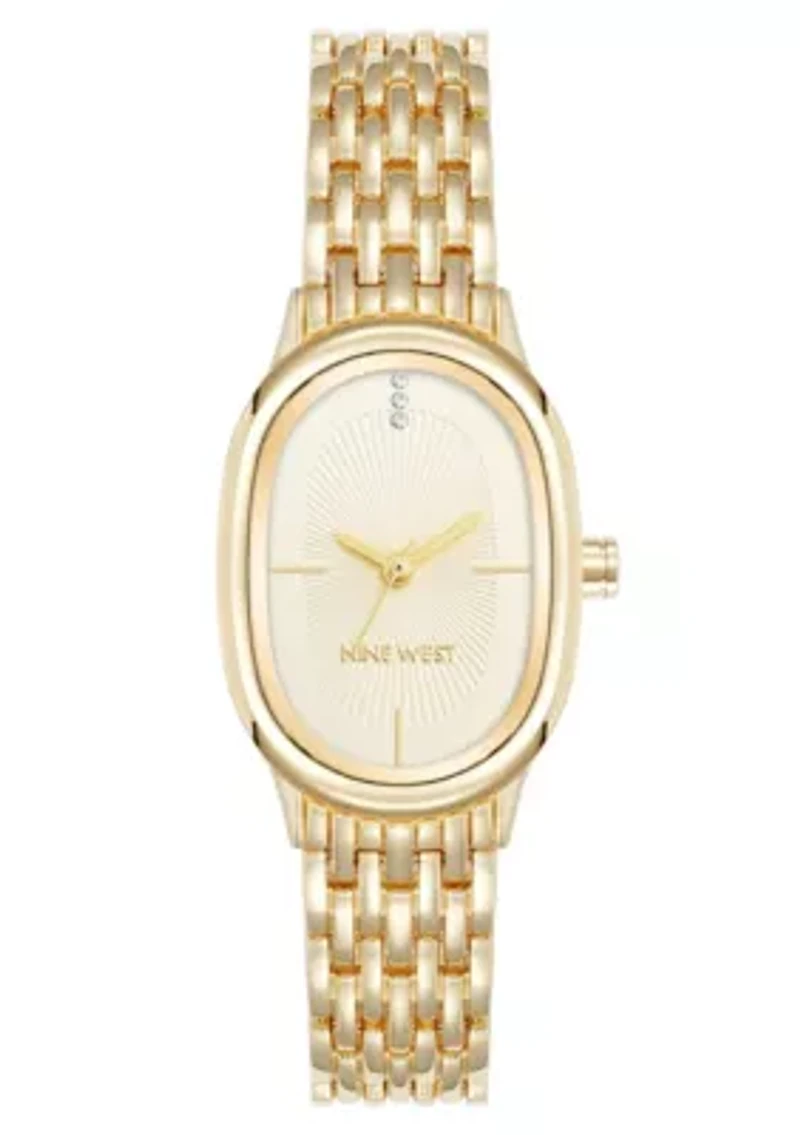 Quartz Oval Gold-tone Metal Alloy Link Bracelet Watch