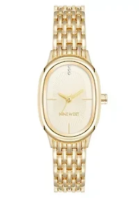 Quartz Oval Gold-tone Metal Alloy Link Bracelet Watch