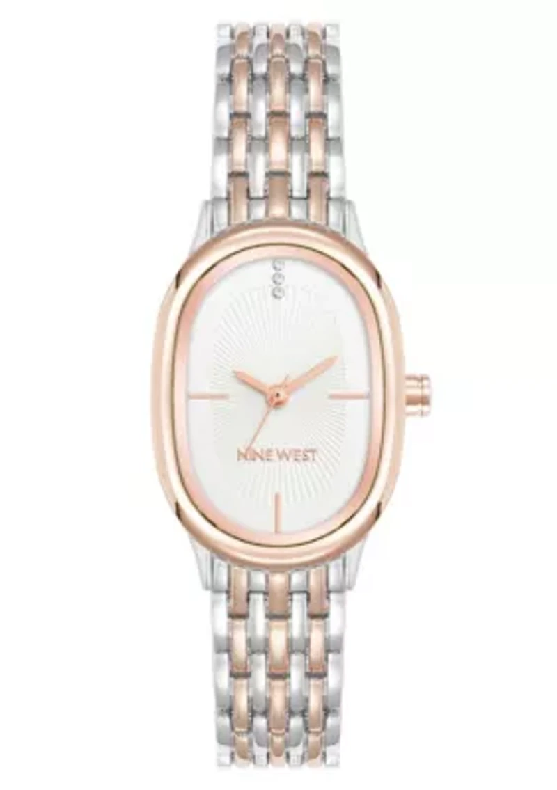 Quartz Oval Two-tone Metal Alloy Link Bracelet Watch