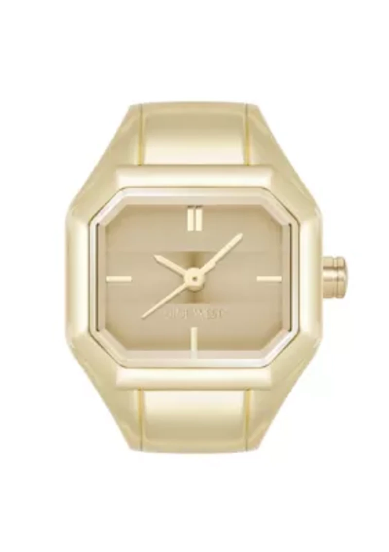 Nine West Women's Quartz Iconic Tan and Gold-Tone Metal Alloy Ring Watch, 22mm