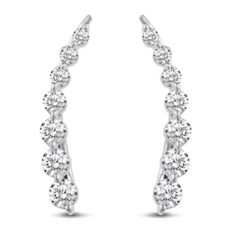 1.50Ctw CZ Ear Jacket Climber Earrings in 925 Sterling Silver Crawler