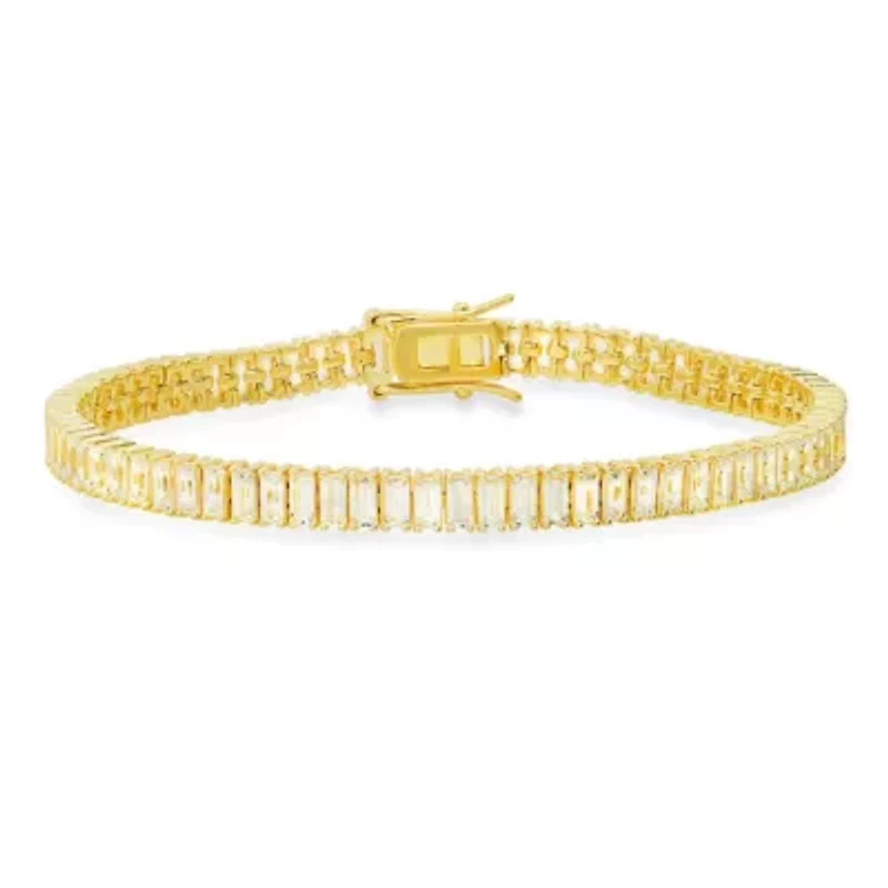 Lab Created Sterling Silver Baguette-cut CZ Tennis Bracelet