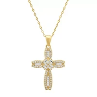 Lab Created 14k Gold Over Silver Petite Luxurious Baguette-cut CZ Cross Pendant